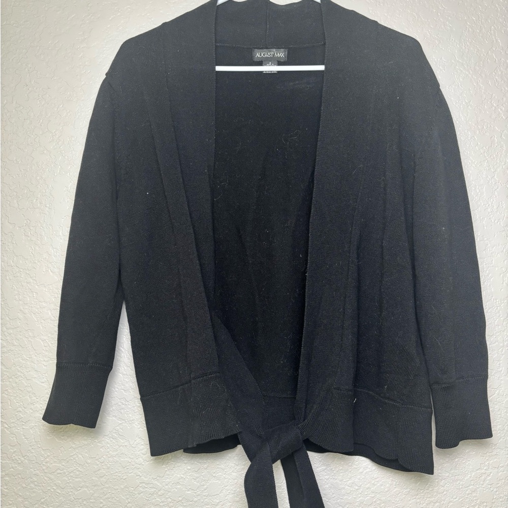 August Max Women's Black Tie-Front Cardigan Sweater